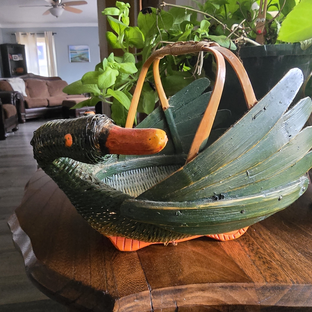 Green and Orange Wicker Duck Basket